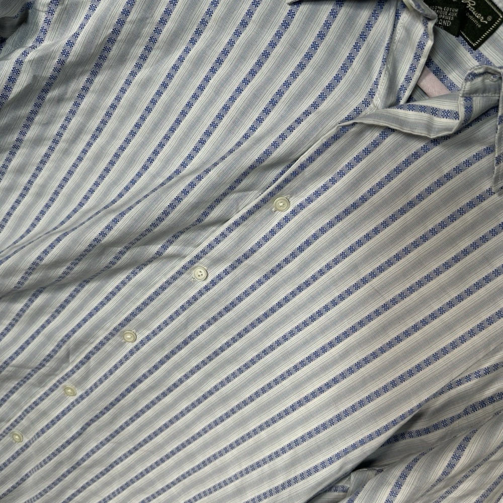 Eddie Bauer XL Tall Button Down Shirt Blue White Geometric Stripe 100% Cotton - Picture 2 of 8